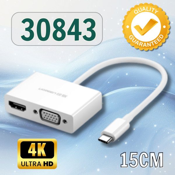 Cáp chuyển đổi USB type C to HDMI/VGA Ugreen 30843 MM123 Hỗ trợ full HD 3D 4K/2K@30Hz