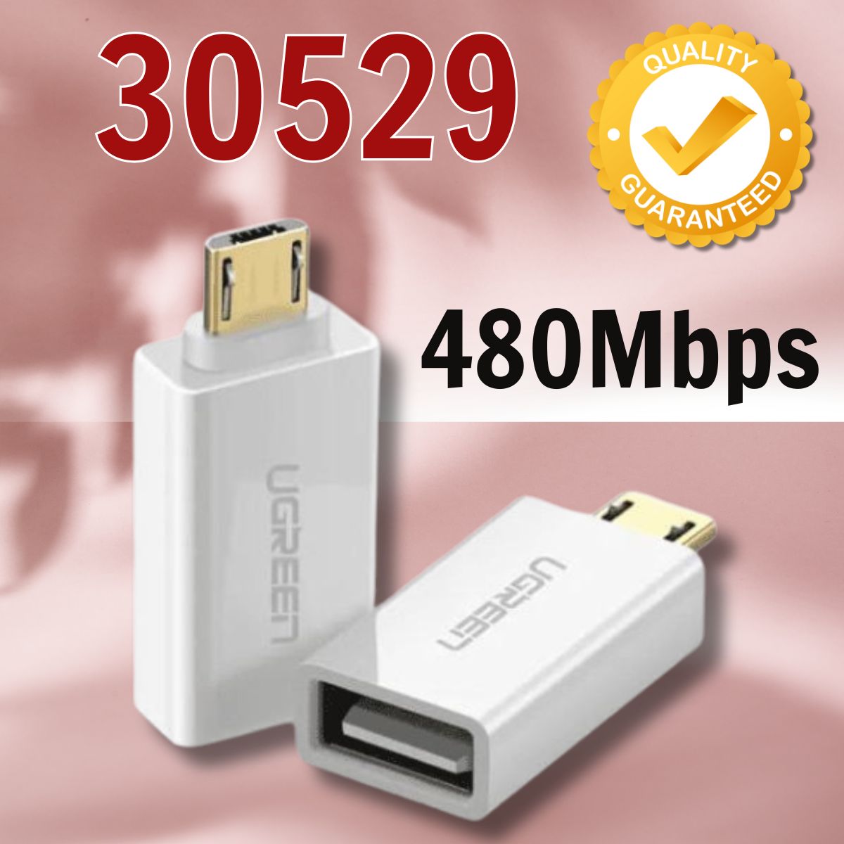 Đầu chuyển đổi Micro USB ra USB 2.0 Ugreen 30529 US195 Hỗ trợ USB OTG Màu trắng