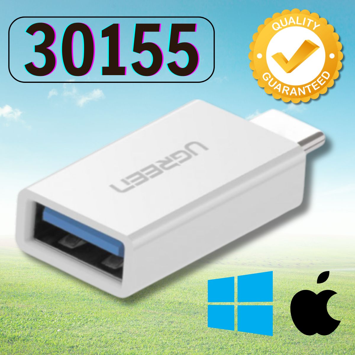 Đầu chuyển đổi USB Type-C to USB 3.0 (OTG) Ugreen 30155 US173 Mạ đồng + bảo vệ kép, Màu trắng