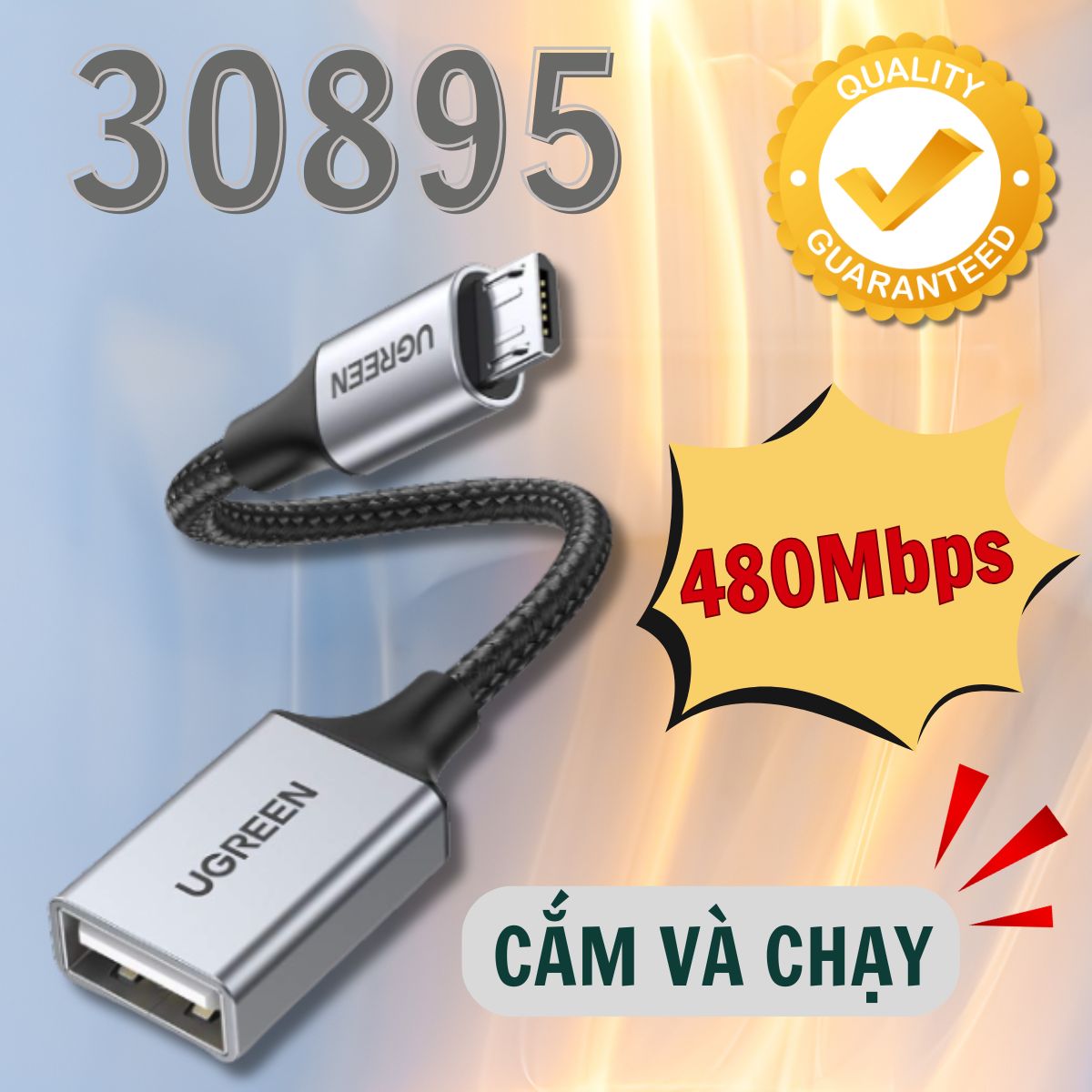 Cáp Micro USB 2.0 ra USB OTG Ugreen 30895 US202 Tốc độ 480Mbps Màu đen