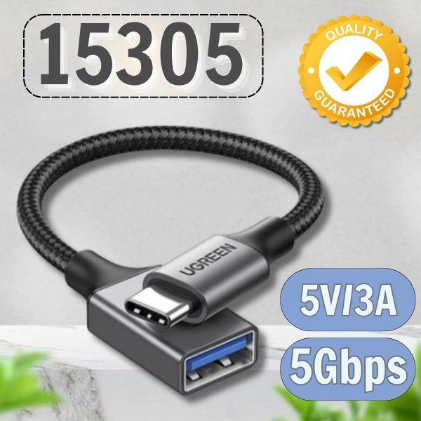 Cáp OTG USB-C Male to USB-A 3.0 Female Ugreen 15305 Tốc độ 5Gbps Màu đen