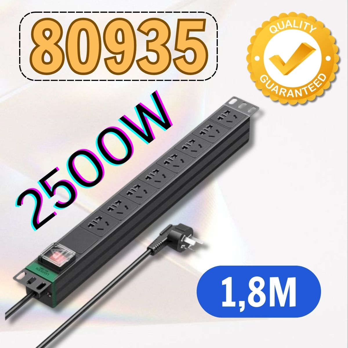 Ổ cắm điện PDU tủ rack 19" Ugreen 80935 10A 2500W Điện cáp 1,8m