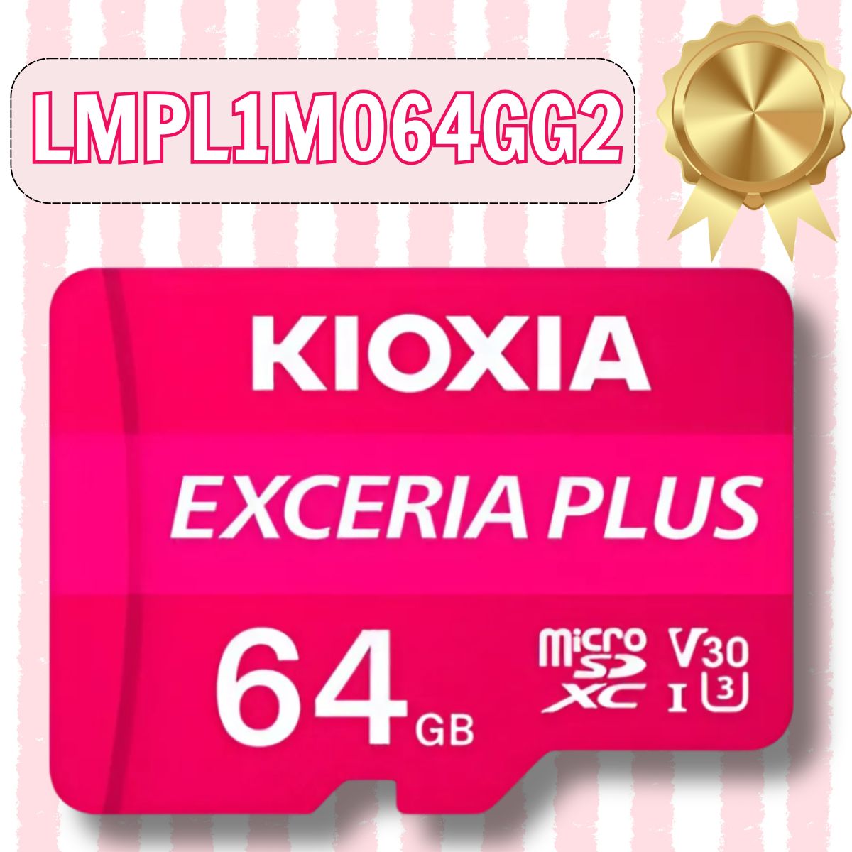 Thẻ nhớ quay phim Kioxia Exceria PLUS 64GB microSD LMPL1M064GG2 CL10 UHS-I U3 V30 4K A1 R100 W65 w adapter, Màu Hồng