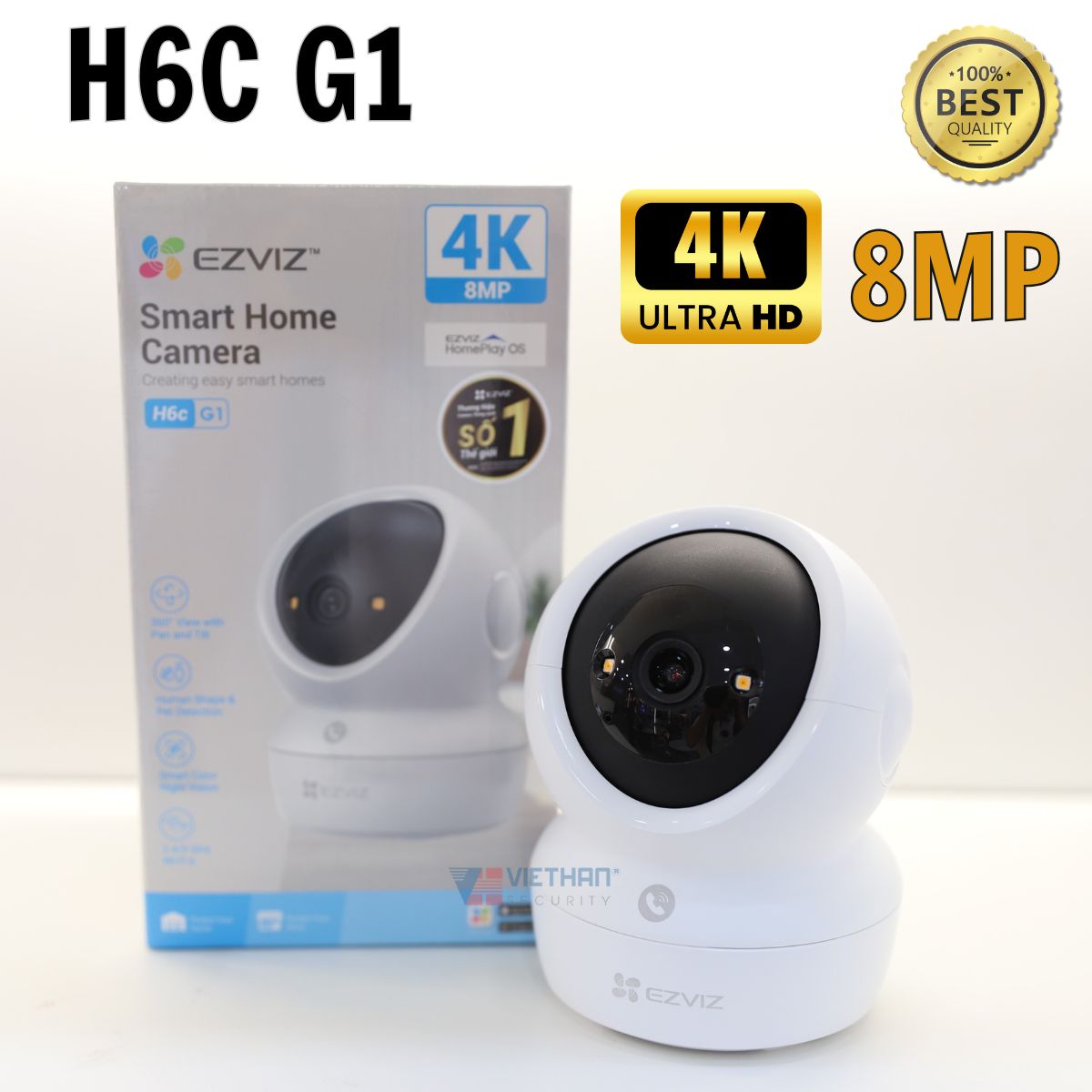 Camera Wifi trong nhà Ezviz H6C G1 4K 8MP Kết nối Wi-Fi 6 băng tần kép 2.4GHz/5GHz, Phát hiện chuyển động thông minh