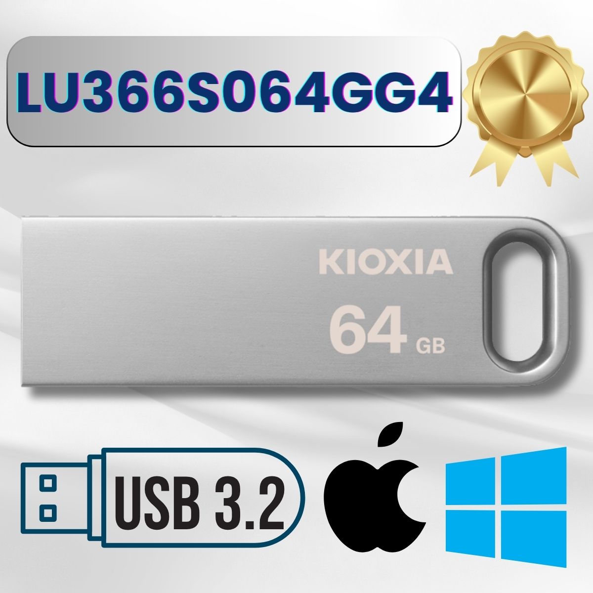 USB 64GB KIOXIA U366 USB 3.2 Gen 1 R100. Mã LU366S064GG4 [BH 60T, Kim Loại, Made In Taiwan]