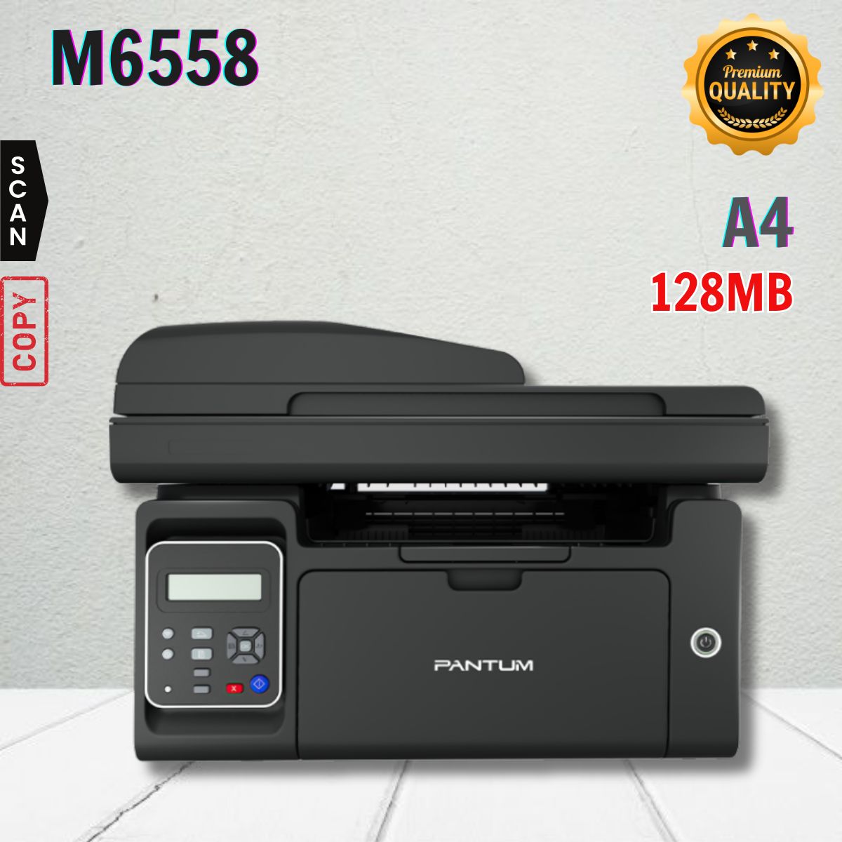 Máy in Pantum M6558 đa chức năng In, Sao chép, Quét + ADF, bộ nhớ 128MB Tốc độ in 22ppm Tốc độ quét 22 trang/phút, Hỗ trợ 600MHz LCD-USB