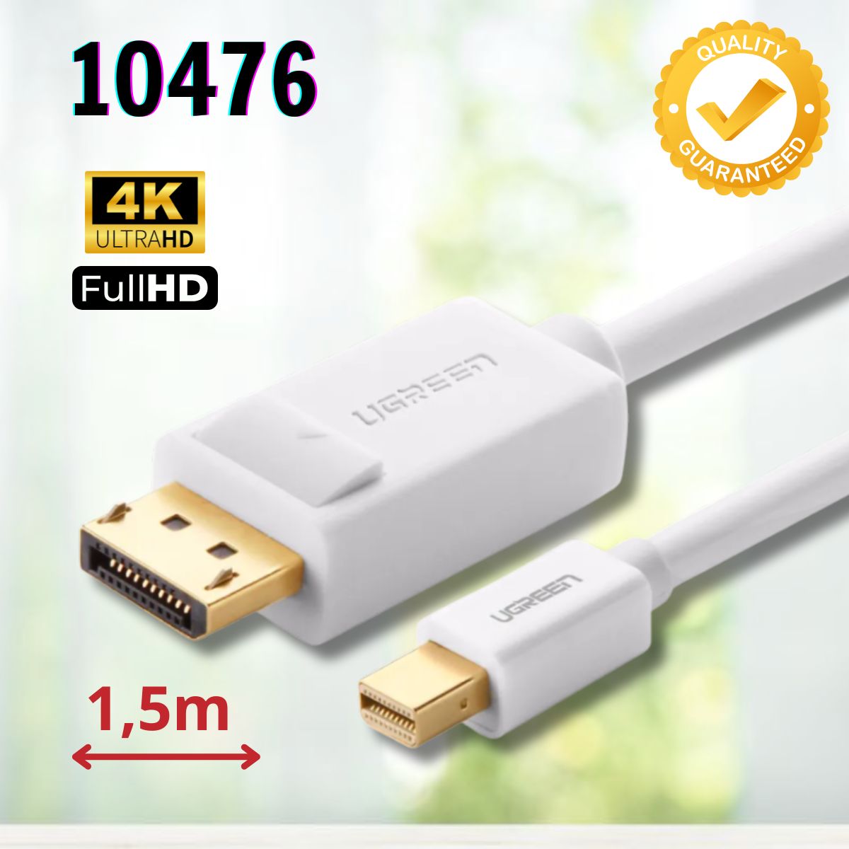 Cáp chuyển đổi Mini DP sang DisplayPort Ugreen 10476 MD105 1.5m Màu trắng Hỗ trợ phân giải 4Kx2K