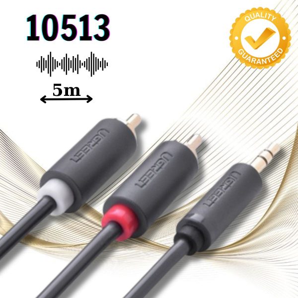 Cáp Audio 3.5mm to 2 RCA Dài 5M Ugreen 10513 Màu đen Đầu cắm mạ vàng 24K chống oxy hóa
