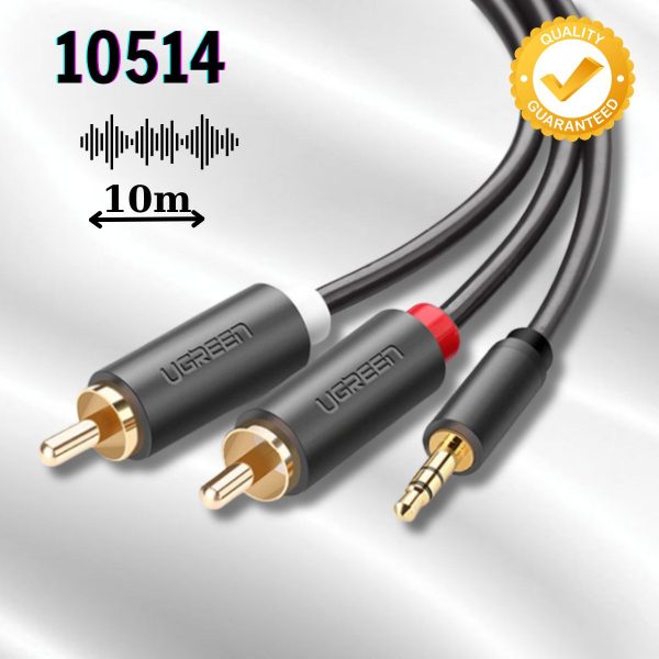 Cáp âm thanh 2 đầu Bông sen sang 3.5mm Ugreen 10514 10M Màu đen Đầu tiếp xúc mạ vàng 24K