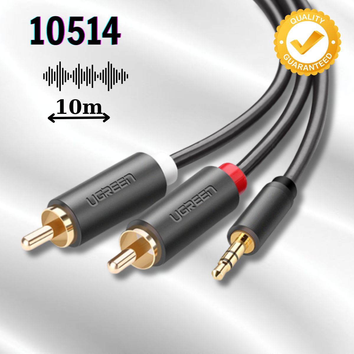 Cáp âm thanh 2 đầu Bông sen sang 3.5mm Ugreen 10514 10M Màu đen Đầu tiếp xúc mạ vàng 24K