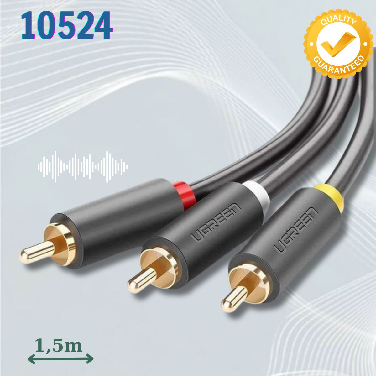 Cáp âm thanh Bông sen 3 ra 3 dương Ugreen 10524 1.5m Màu đen, Lõi đồng nguyên chất 100%