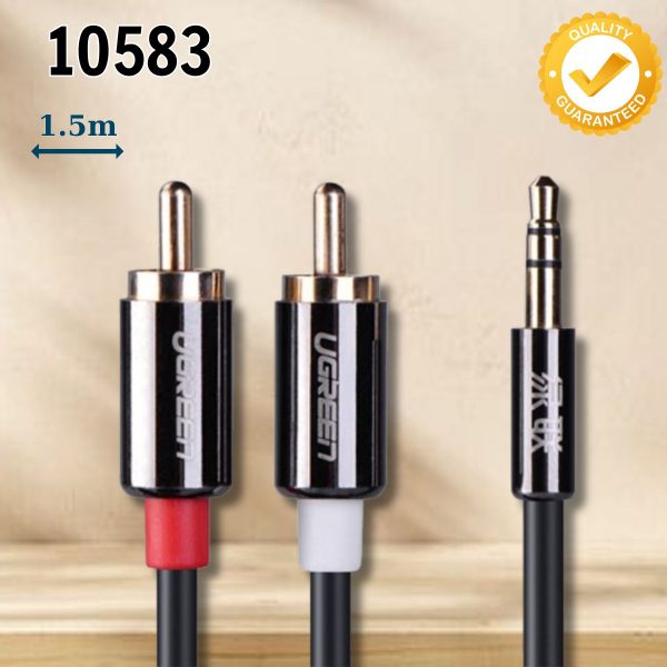 Cáp âm thanh 1 ra 2 RCA 1.5m Ugreen 10583, Tương thích nhiều thiết bị, Mạ vàng 24K