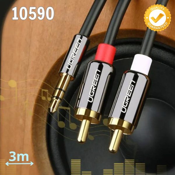 Cáp âm thanh 2 đầu bông sen sang 3.5mm dương Ugreen 10590 AV116 dài 3m, màu đen
