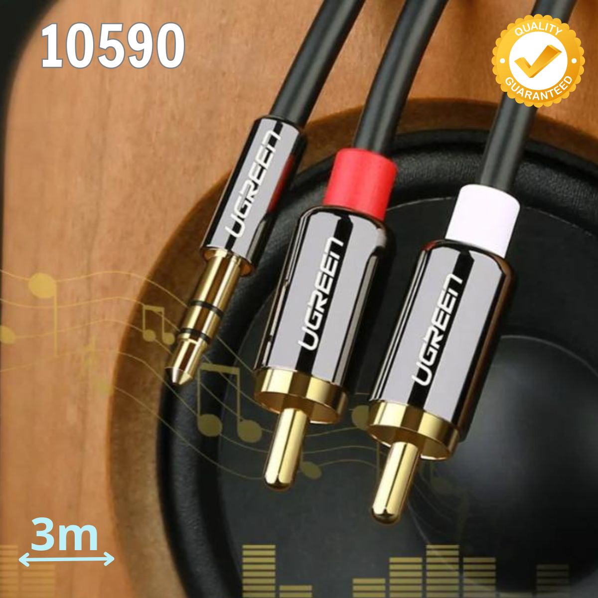 Cáp âm thanh 2 đầu bông sen sang 3.5mm dương Ugreen 10590 AV116 dài 3m, màu đen