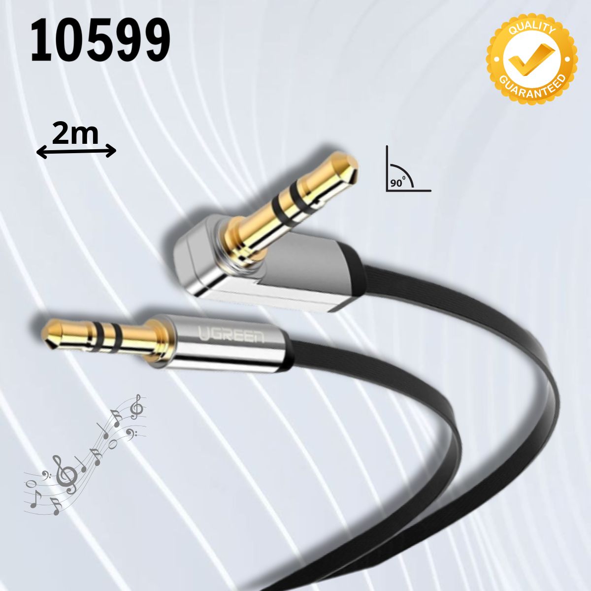 Cáp Audio 3,5mm dài 2m đầu bẻ góc 90 độ Ugreen 10599 Truyền tải âm thanh vuọt trội