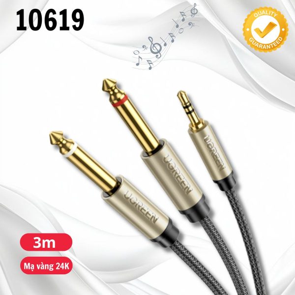 Cáp Audio 3.5mm ra 2 đầu 6.5mm Ugreen 10619 dài 5m Kháng tiếng ồn, chống nhiễu