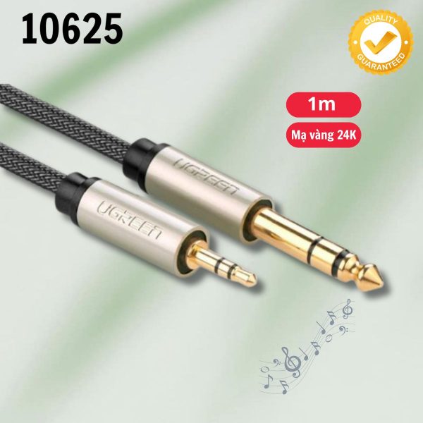 Cáp Audio 3.5mm sang 6.5mm Ugreen 10625 dài 1m, Bọc sợi Nilon, Âm thanh chất lượng