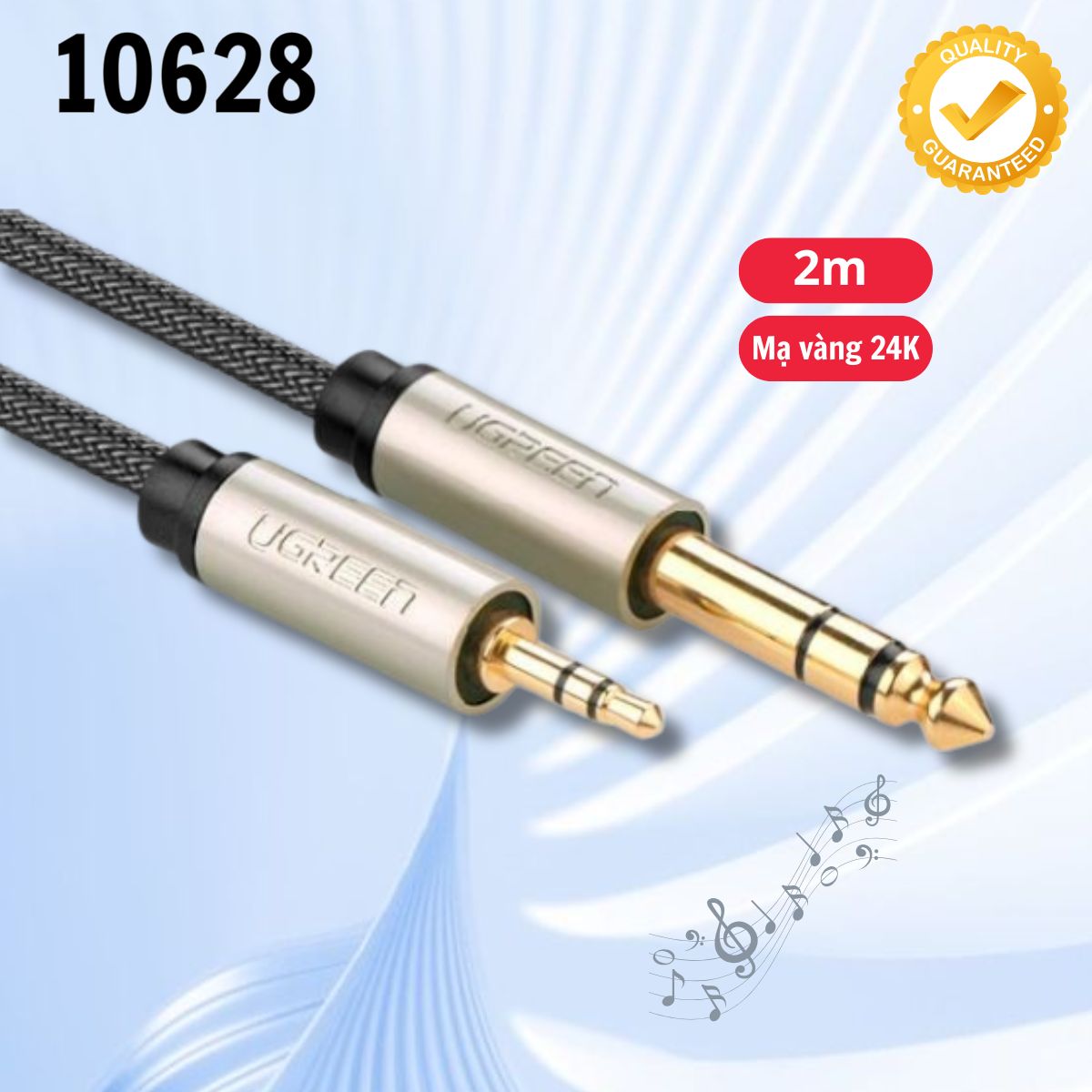 Cáp âm thanh 3.5mm to 6.5mm dài 2m Ugreen 10628 AV127 mạ vàng 24K, Chống ồn tốt