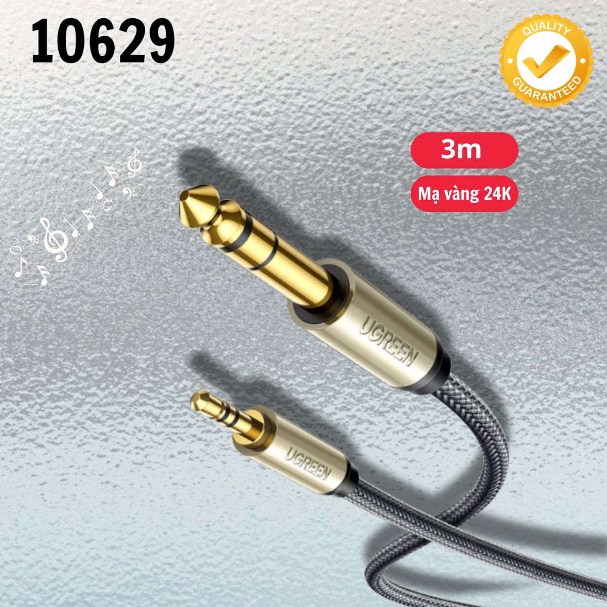 Cáp Audio 3.5mm sang 6.35mm Ugreen 10629 dài 3m Truyền tải âm thanh chất lượng cao