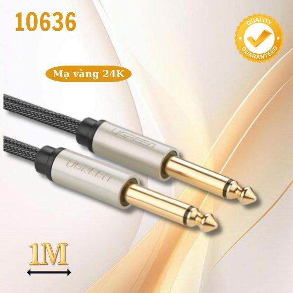 Cáp Audio 6.5mm dài 1m Ugreen 10636 màu xám, Mạ vàng 24K, Kháng tiếng ồn