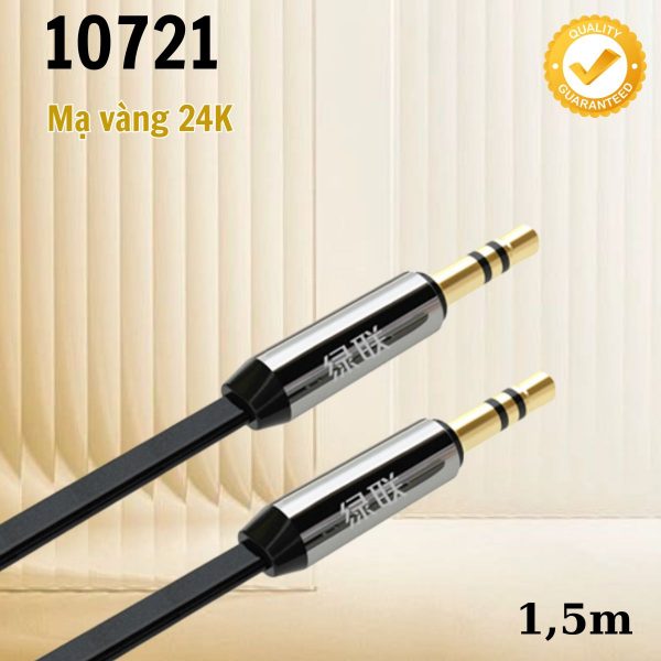 Cáp âm thanh 2 đầu 3.5mm dương dây dẹt Ugreen 10721 AV119 Dài 1,5m Đầu cáp mạ vàng 24K, Truyền dẫn tín hiệu tốt