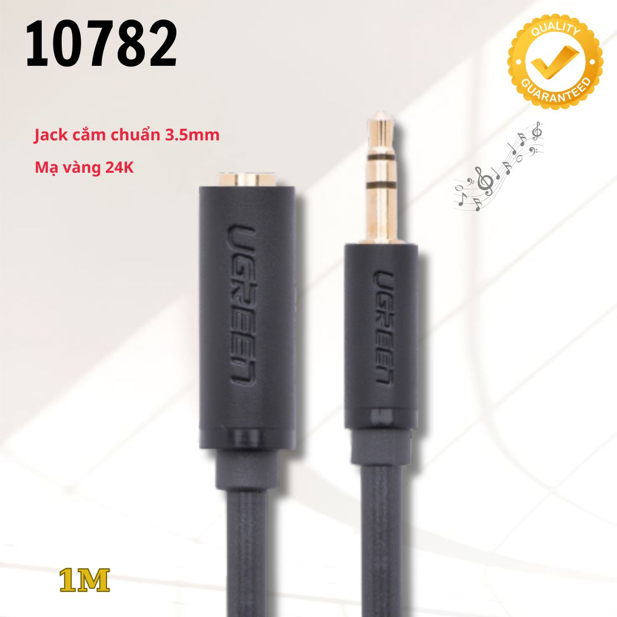 Cáp audio nối dài 3.5mm dài 1M Ugreen 10782 Đầu cắm mạ vàng, Chất lượng âm thanh tối ưu