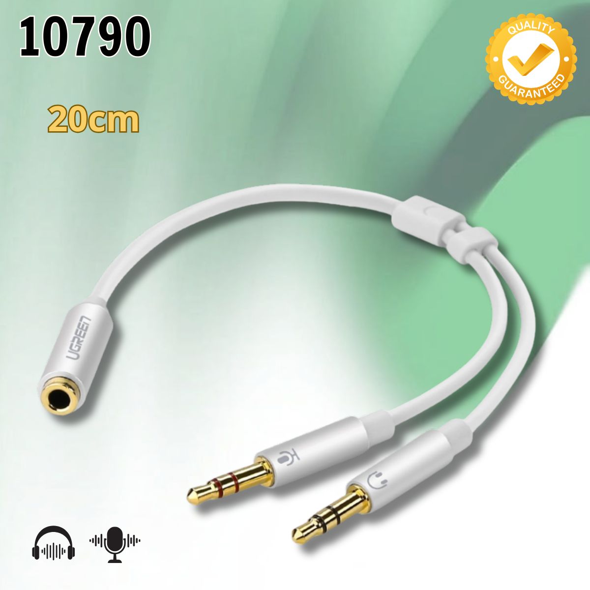 Dây chuyển âm thanh 3.5mm âm sang Jack Mic + Loa dương Ugreen 10790  dài 20cm Lõi đồng cao cấp