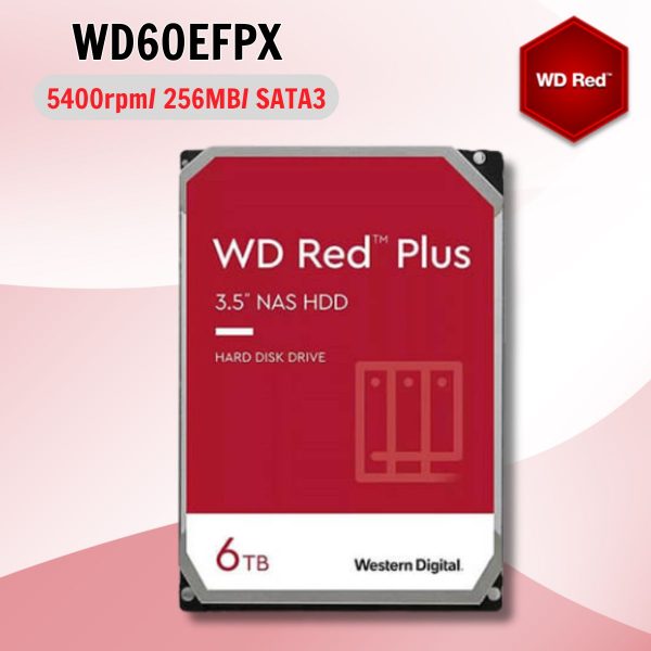 Ổ cứng Western Digital Red Plus 6TB WD60EFPX 3.5" SATA 3/ 256MB Cache/ 5400RPM