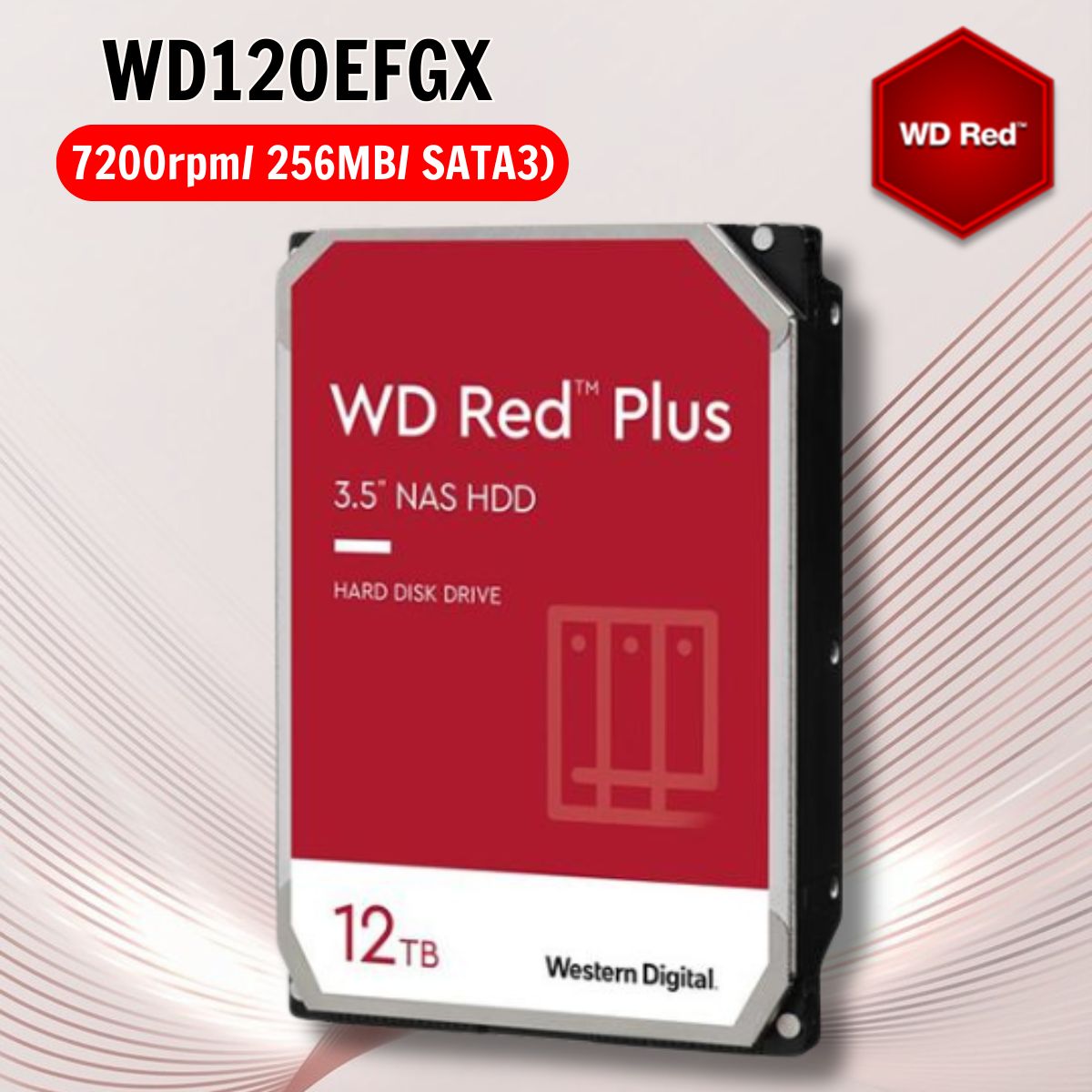 Ổ cứng Western Digital Red Plus 12TB WD120EFGX 3.5" SATA 3/ 512MB Cache/ 7200RPM