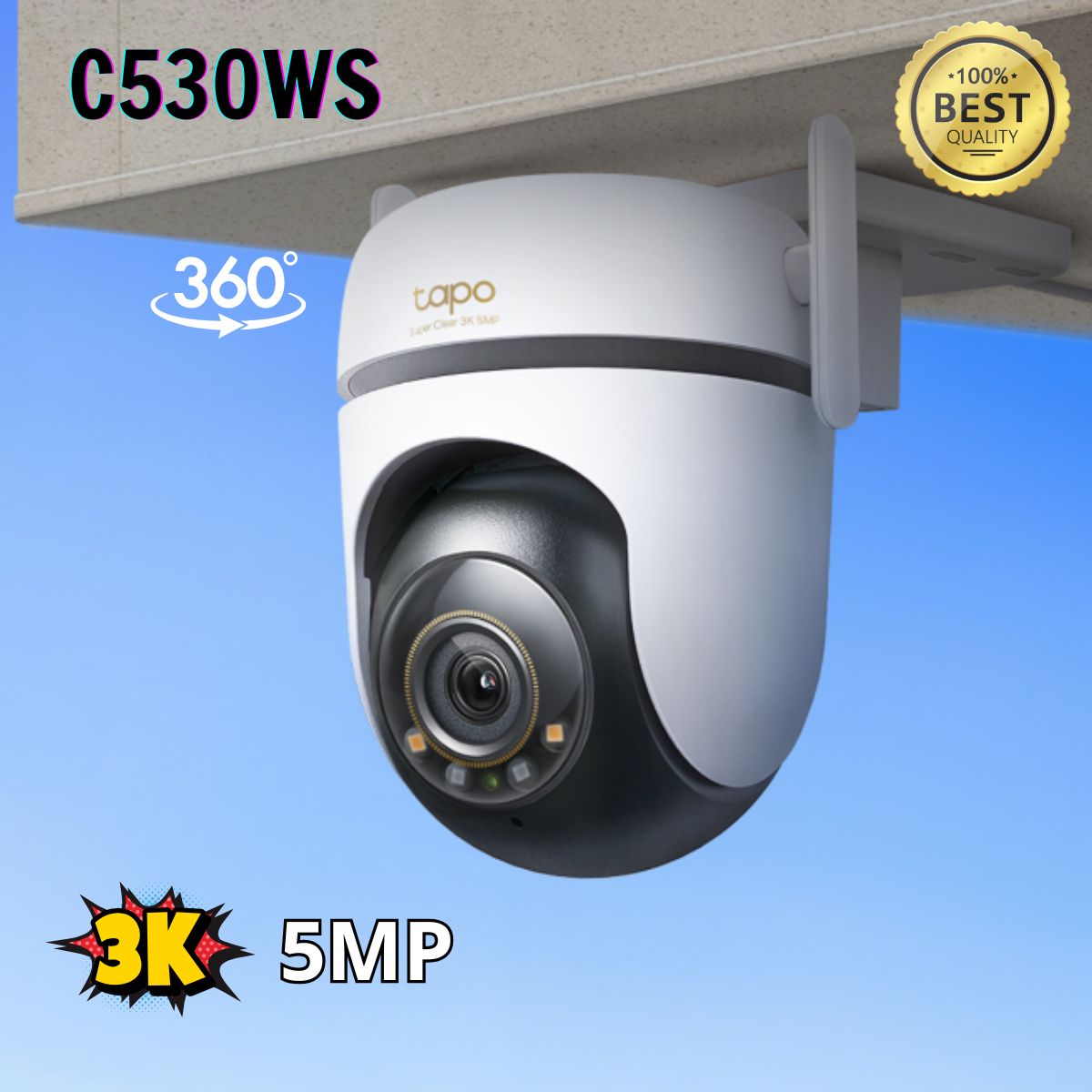 Camera IP Ngoài trời 360 Độ 3K 5MP TP-Link Tapo C530WS Ăng-ten kép mạnh mẽ, Phát hiện người, thú cưng, phương tiện, Hỗ trợ Color Night Vision