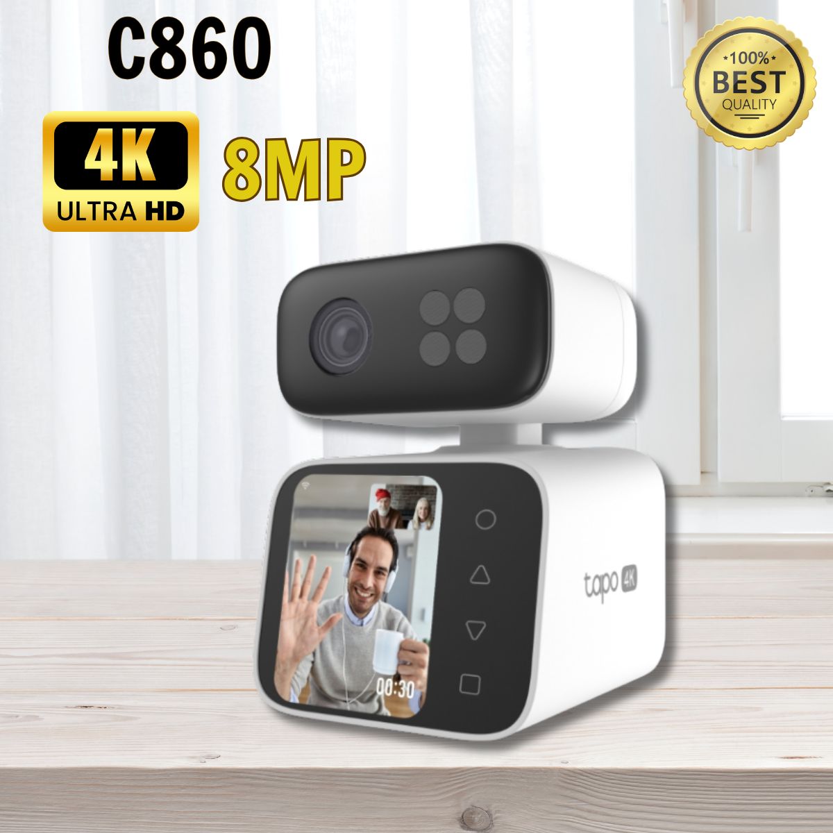 Máy ảnh gọi video để bàn Tapo C860 4K 8MP Màn hình 2.8 inch, Phát hiện người, thú cưng, âm thanh bất thường