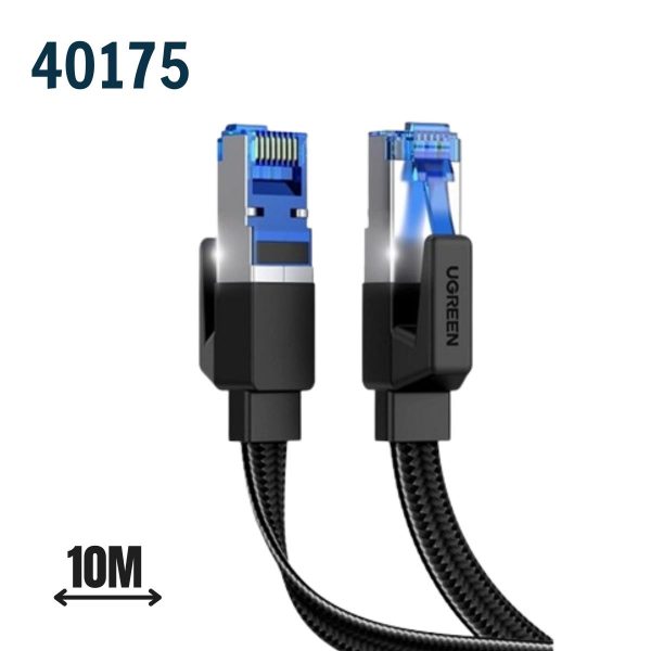 Cáp mạng CAT8 đúc sẵn dẹt dài 10M tốc độ 40Gbps 2000Mhz 26AWG U/FTP Ugreen 40175 cao cấp