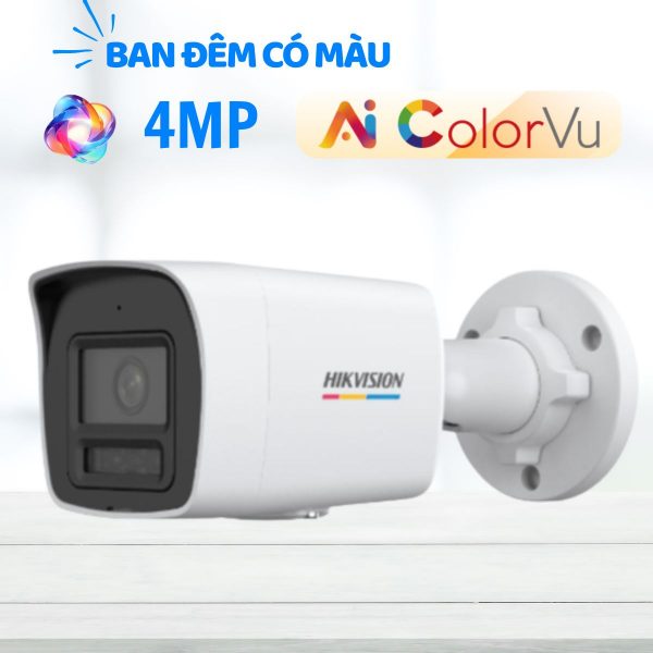 Camera ban đêm có màu AI ColorVu 3.0 Hikvision DS-2CD1047G3H-LIUF/SRB 4Mp, Phát hiện người và phương tiện, Tích hợp loa và mic, Chống nước hiệu quả