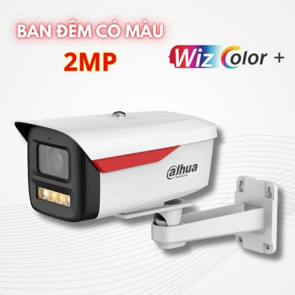 Camera có màu ban đêm Wizcolor Dahua DH-IPC-HFW2249M-S-B-PRO 2MP Phát hiện người và xe, Tích hợp mic, 120dB WDR, IP67