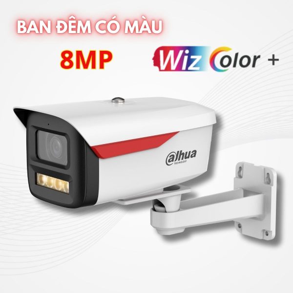 Camera có màu ban đêm Wizcolor Dahua DH-IPC-HFW2849M-S-B-PRO 8MP hồng ngoại 50m, tích hợp mic, 120dB WDR, IP67