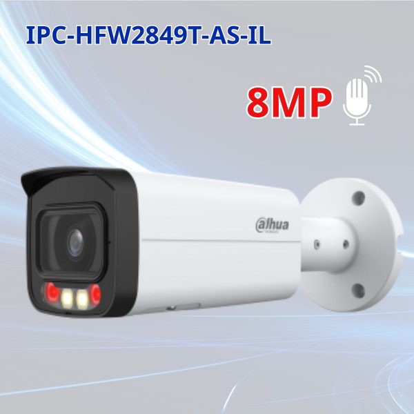 Camera IP WizSense Dahua IPC-HFW2849T-AS-IL 8MP Bullet Thông Minh, Hồng Ngoại 60m, Báo Động Xe & Người