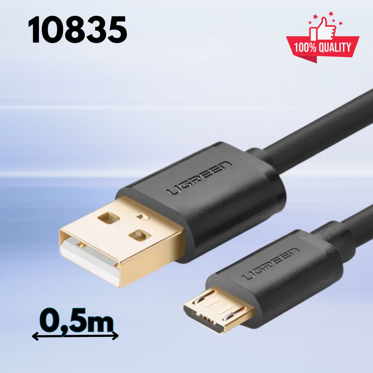 Cáp sạc truyền dữ liệu USB 2.0 sang MICRO USB lõi đồng US125 Ugreen 10835 0.5M màu Đen
