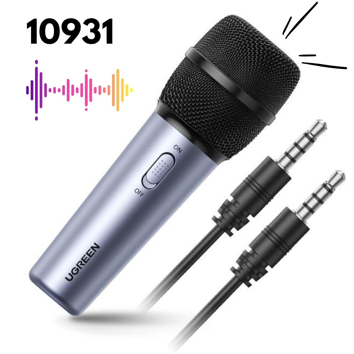 Microphone có dây dùng để livestream,hát Karaoke Ugreen 10931 Cổng kết nối 3.5mm