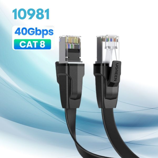 Cáp mạng đúc sẵn dẹt Cat8 U-FTP 30AWG 2000Mhz Ugreen 10981 dài 2M Tốc độ truyền 40Gbps cao cấp