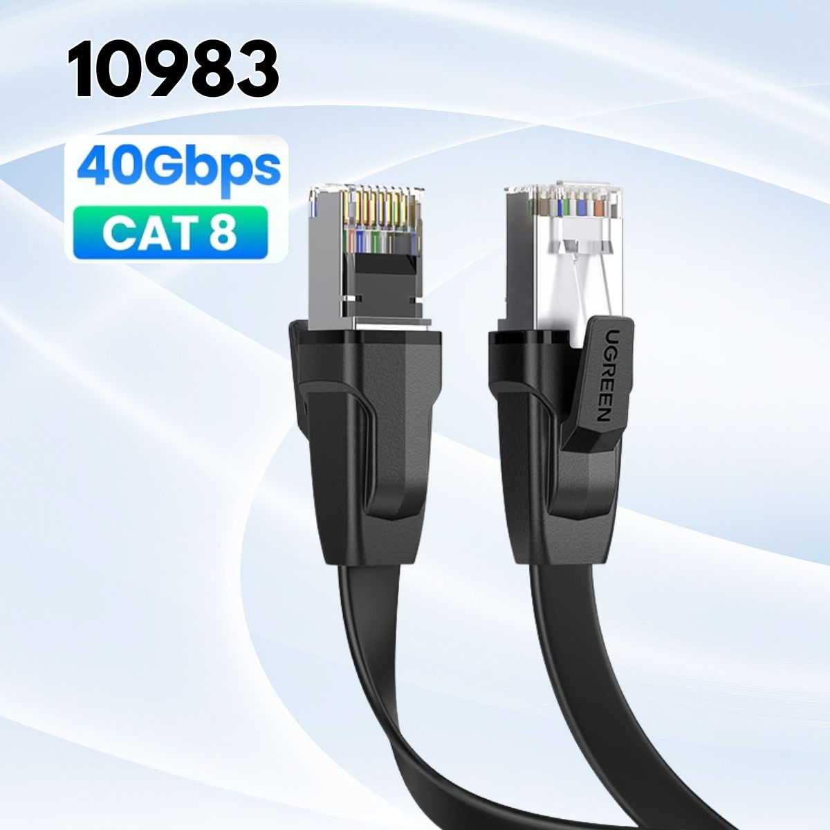 Cáp mạng đúc sẵn dẹt Cat8 U-FTP 30AWG 2000Mhz Ugreen 10983 dài 5M Tốc độ truyền 40Gbps cao cấp