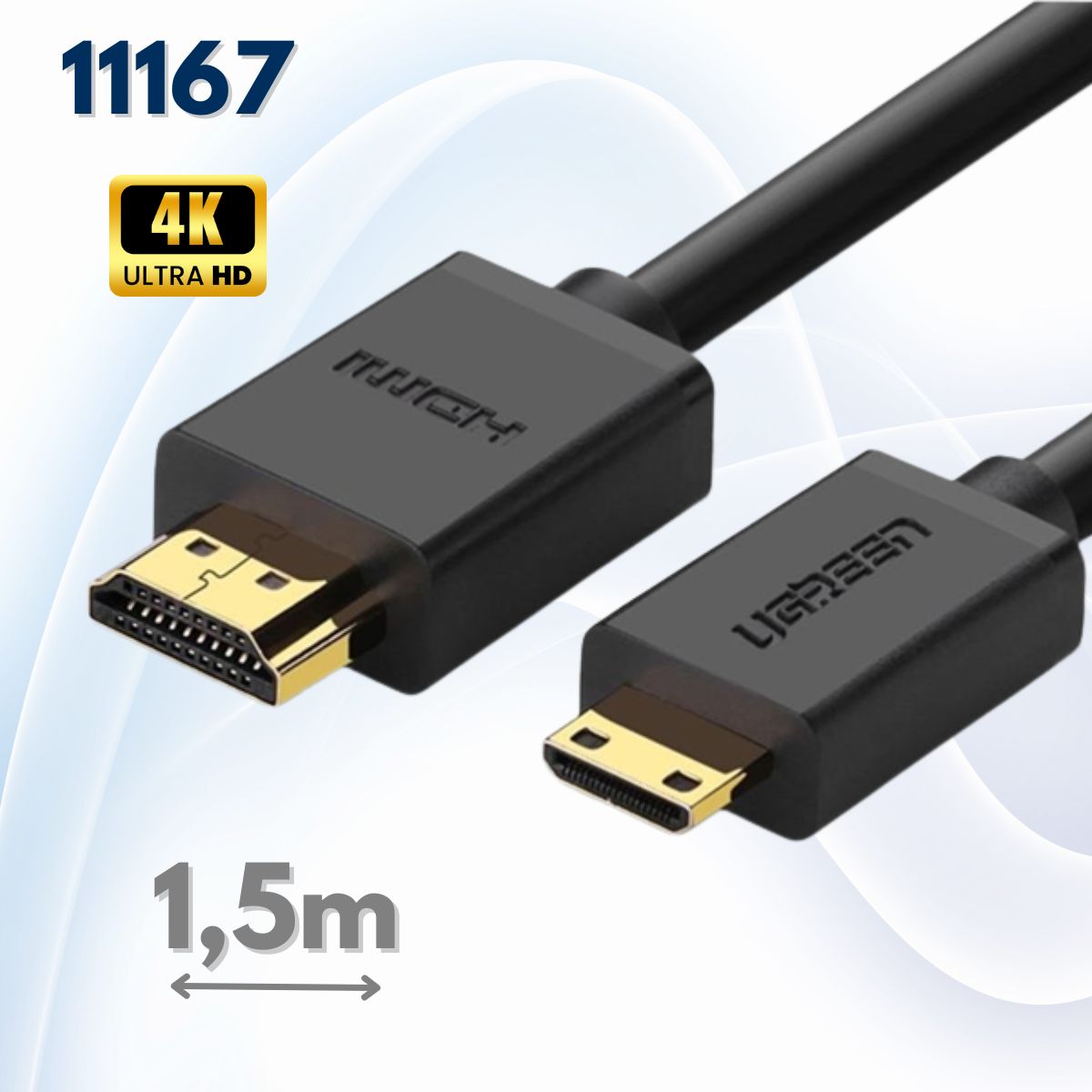 Cáp Mini HDMI to HDMI 2.0  Ugreen 11167 HD108 dài 1,5m hỗ trợ 4K@60hz, Băng thông 18Gbps