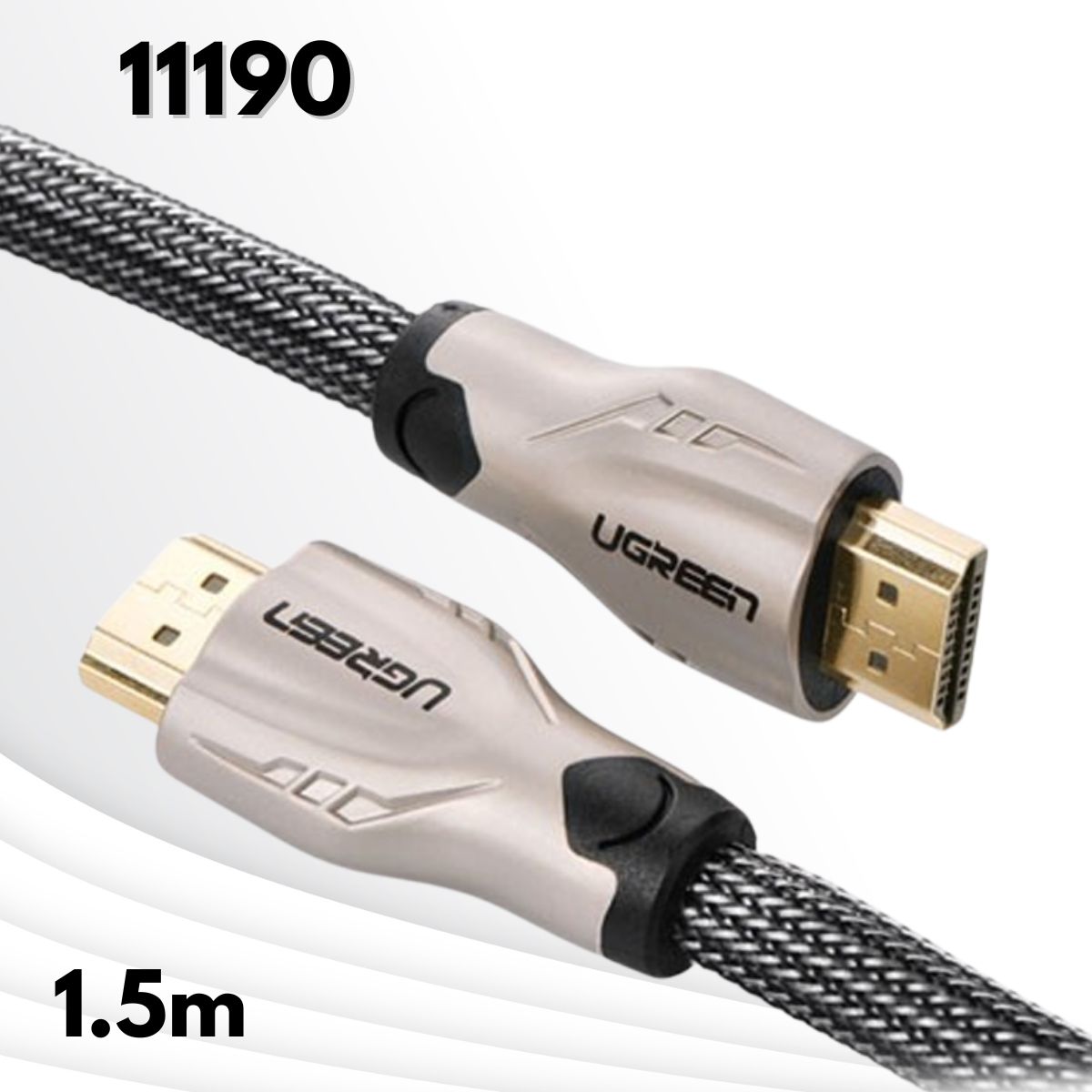 Cáp tín hiệu HDMI Ugreen 11190 1.5M màu đen, Vỏ bọc lưới, Chống nhiễu HD102, Tốc độ truyền 10,2 Gb/s