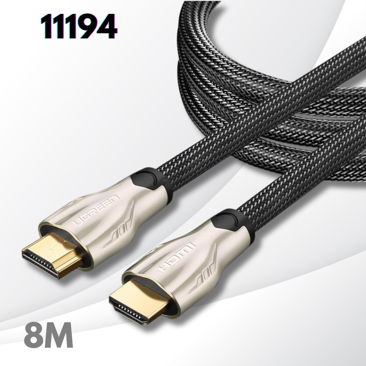 Cáp tín hiệu HDMI Ugreen 11194 8M màu đên, Vỏ bọc lưới cao cấp HD102, Tốc độ truyền 10Gb/s