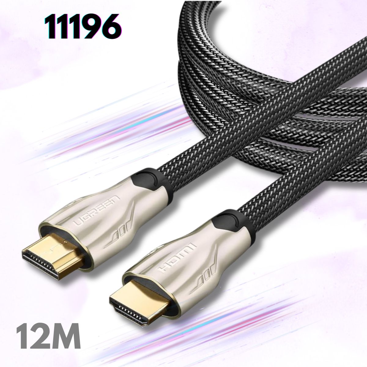 Cáp tín hiệu HDMI Ugreen 11196 12M màu đen, Vỏ bọc lưới cao cấp HD102,Tốc độ truyền 10Gb/s