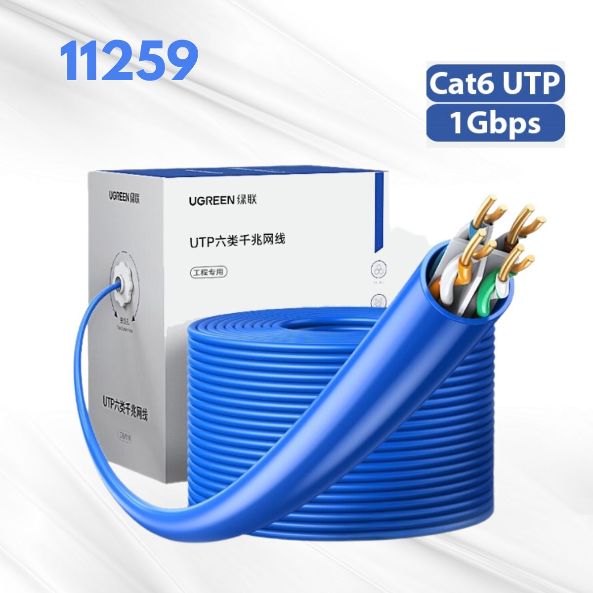 Cáp mạng Cat6 UTP Ugreen 11259 23AWG, 0.57 ± 0.02mm – 1Gbps 250Mhz 305met, Thuần đồng