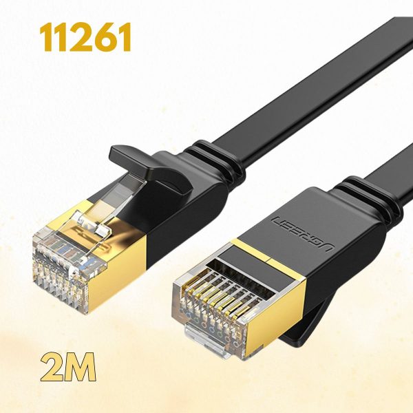 Dây mạng đúc sẵn Ugreen 11261 cat 7 dây dẹp, Dài 2m, Tốc độ truyền tải 10 Gbps, Đầu nối mạ vàng cao cấp