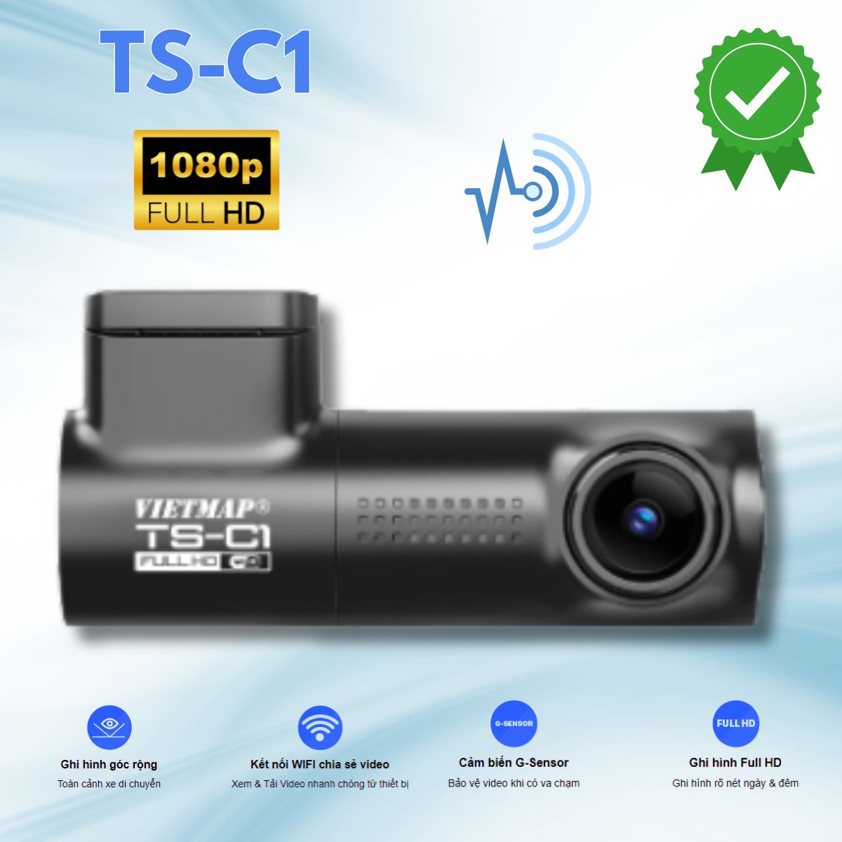 Camera hành trình VietMap TS-C1, Ghi hình Full HD 1080P, Ống kính 150 độ, Cảm biến G-Sensor