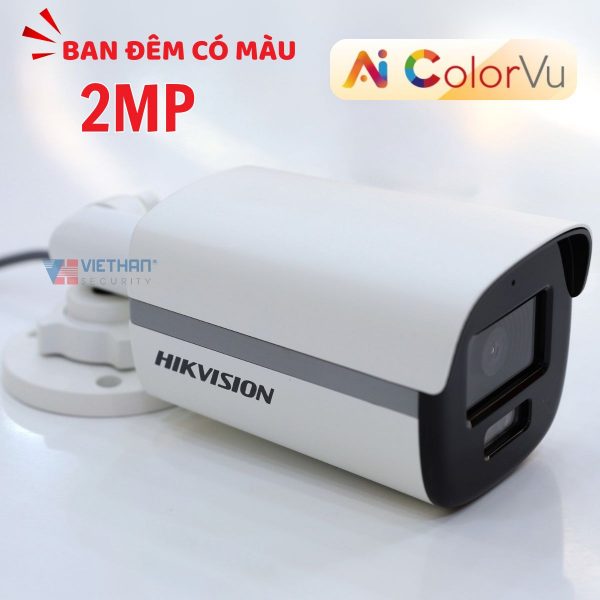 Camera Hikvision ColorVu DS-2CE12DF0T-FS 2MP, Ban đêm có màu, Hỗ trợ đèn sáng trắng 40m, tích hợp mic, IP67