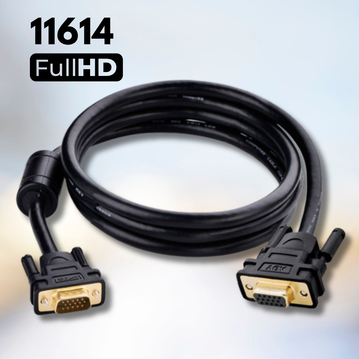 Cáp tín hiệu nối dài VGA đầu mạ vàng VG103 Ugreen 11614 2M màu đen, Lõi đồng chống oxy hóa, Đầu nối mạ vàng 24K