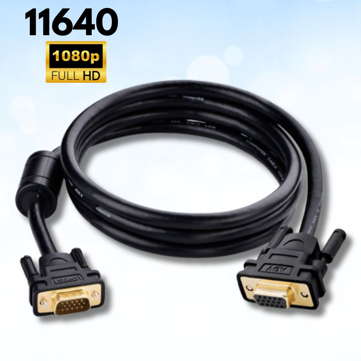 Cáp tín hiệu 2 đầu VGA VG101 Ugreen 11640 8M màu đen, Hỗ trợ độ phân giải 1080p, Chống nhiễu tốt
